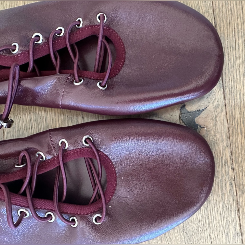 ZARA Burgundy Leather Lace Up Ballet Flats